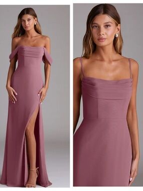 NWT Azazie Saige Vintage Mauve chiffon formal/ bridesmaid dress A14